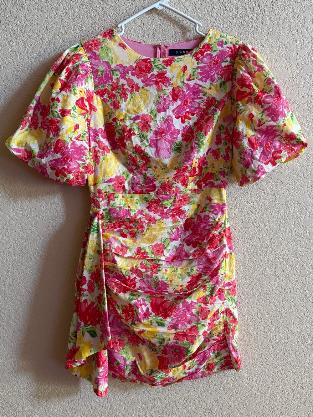 Strut & Bolt The Imogene Dress Size Small Floral Pink Ruched Skirt Coquette